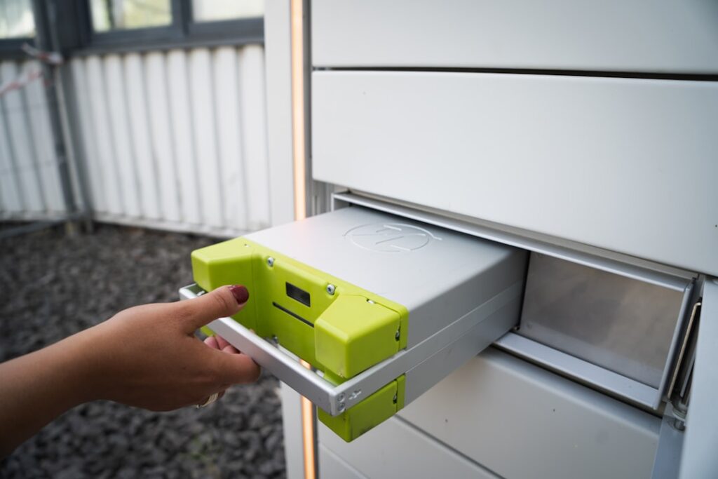 modern home battery storage system in a clean garage