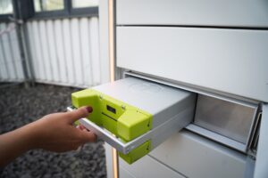 modern home battery storage system in a clean garage